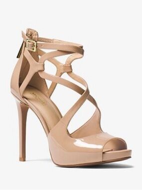 Michael Kors Nude Patent Leather Strappy Open-Toe Heels